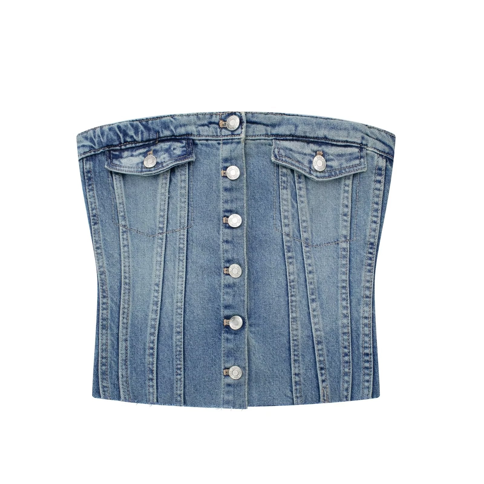 Traf Women's Corset Crop Top Y2k Streetwear Summer Women's Clothing - Vitage Denim Croo Top Women Vest 2023 Style 6