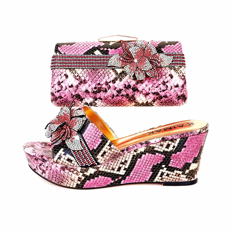 Italian Design Shoe Bag Set Women Summer Thick Bottom -Suitable for Wedding Party Size 37 to Size 44 4