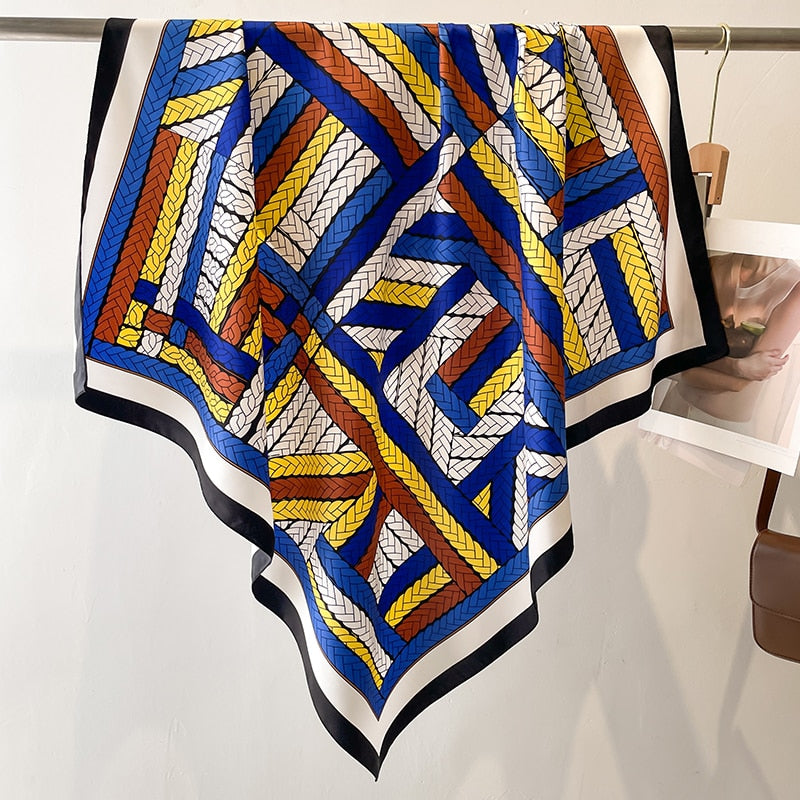 Fashion Print Printing Twill Silk Square Scarf for Women Hijab Muslim Headband Bandana Summer Shawl Beach Stoles Echarpe FN141-2