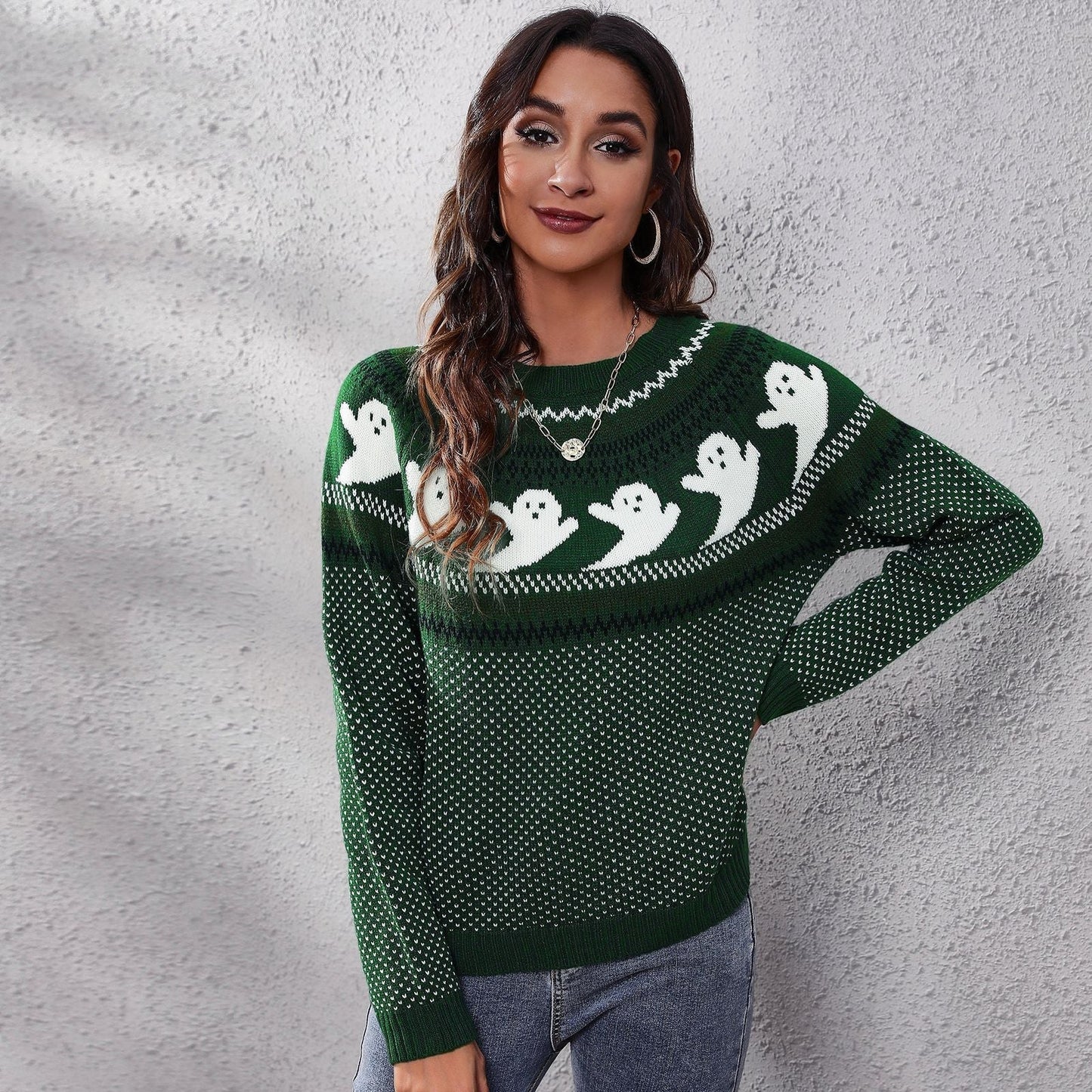 Halloween Ghost Vintage Ladies Sweater Polka Dot Long Sleeve Knitted Pullover Winter Sweater Woman Design Pullovers Knitwears