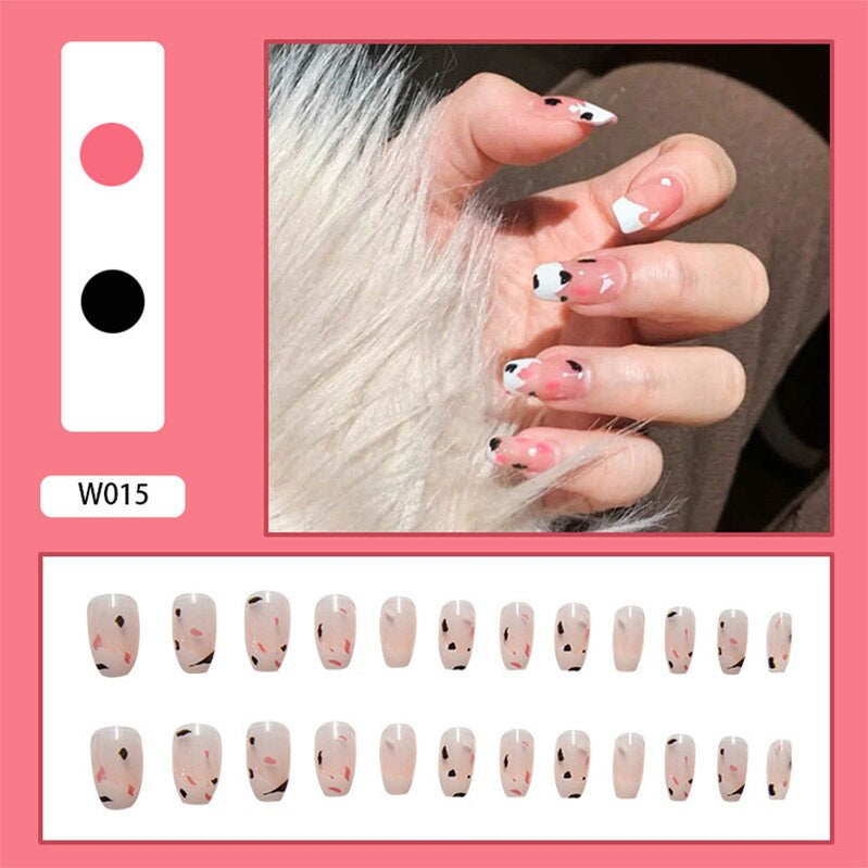 24Pcs/Box White French Fake Nails Press on Long XL Length Rhinestone Design False Nails Full Cover Acrylic Nail Tips JZJ-W015