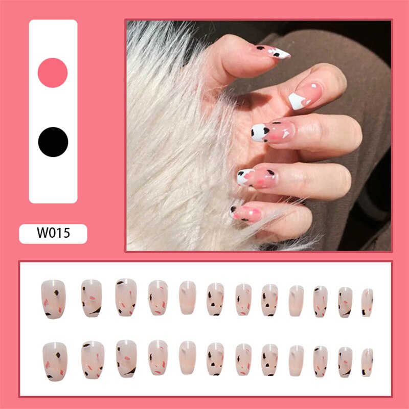 24Pcs/Box White French Fake Nails Press on Long XL Length Rhinestone Design False Nails Full Cover Acrylic Nail Tips