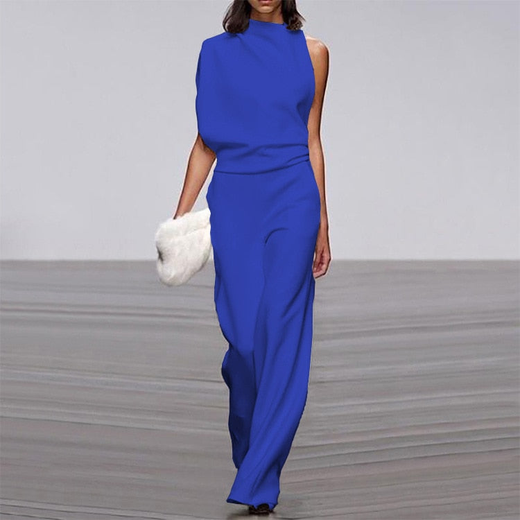 Solid Color One Shoulder Women's Pants Summer New Sleeveless Stacked Neck Jumpsuits Women Bodysuit Clothes Streetwear 4