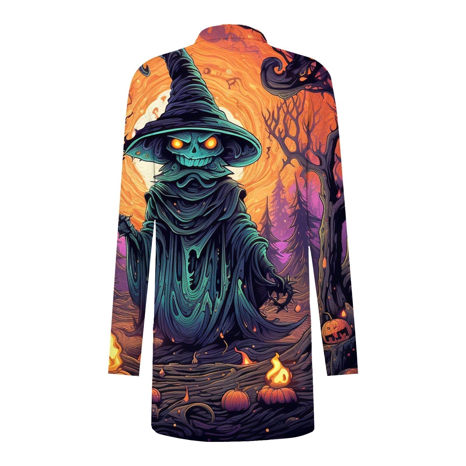 Halloween Print Women's Cardigans Witch Spider Web Fun Graphic Open Front Coat Cardigan With Pockets Fall Casual Coat Jackets