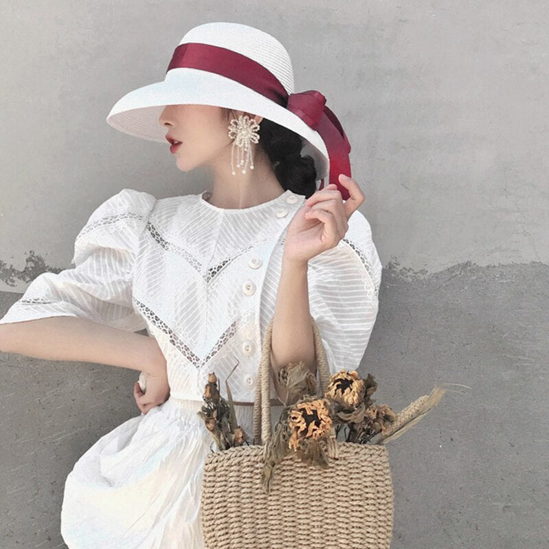 Summer hat new female sun hat folding beach hat big brim travel sunscreen Hepburn wind sun hat travel