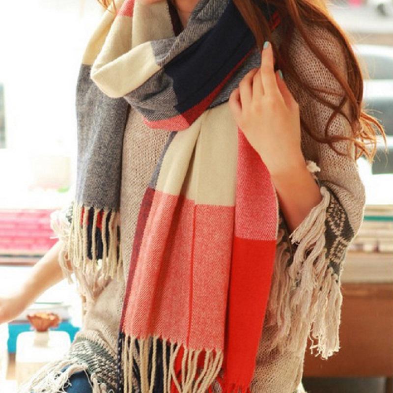 Winter Female Lattice Imitation Cashmere Scarf Autumn And Winter Thick Fashion Warm Wild Scarf Shawl Red Blue 180CM