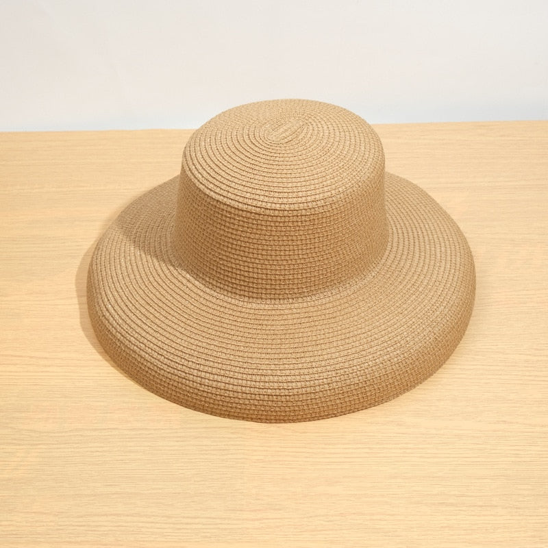 Summer hat new female sun hat folding beach hat big brim travel sunscreen Hepburn wind sun hat travel 7 Spain 55-58CM