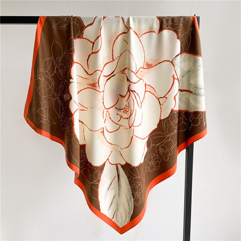 Fashion Print Printing Twill Silk Square Scarf for Women Hijab Muslim Headband Bandana Summer Shawl Beach Stoles Echarpe FN106-2
