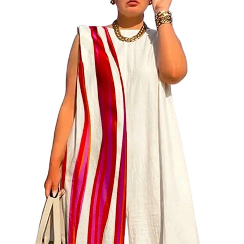 Yeezzi New Fashion Striped Contrast Color Wide Leg Jumpsuits Summer Sleeveless Going Out One Piece Outfit For Women