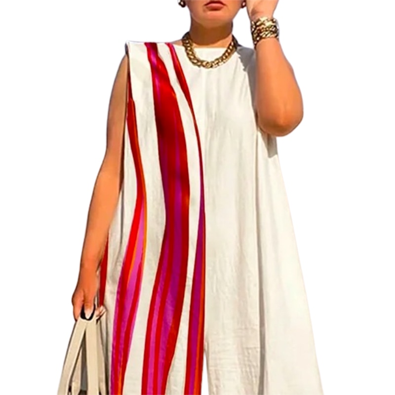 Yeezzi New Fashion Striped Contrast Color Wide Leg Jumpsuits Summer Sleeveless Going Out One Piece Outfit For Women
