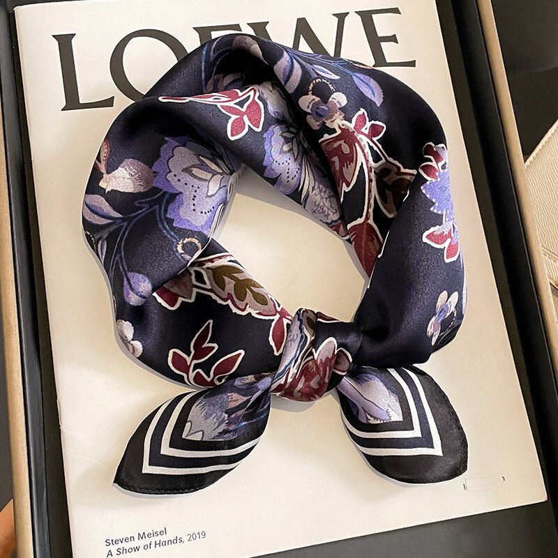53cm Real Silk Nature Scarf Women Neckerchief Foulard Bandana Small Hairbands Fashion Floral Neck Ties for Office Lady New ZS-1 53x53cm