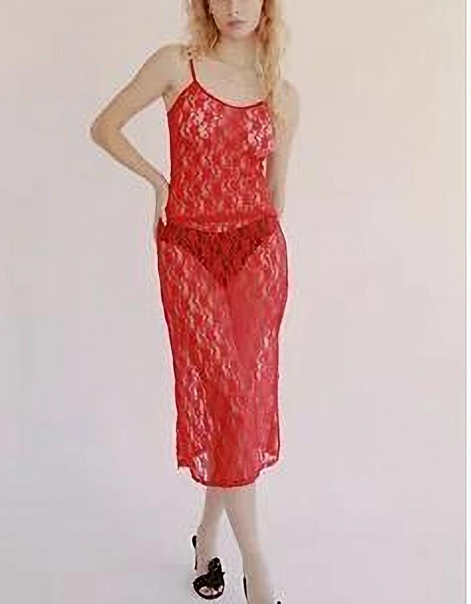 Women y2k Skirt Sets Suit 2Pcs Suit Lace Flower See Through Sleeveless Camisole + Wrapped Midi Skirt Summer Beach Outfits Red