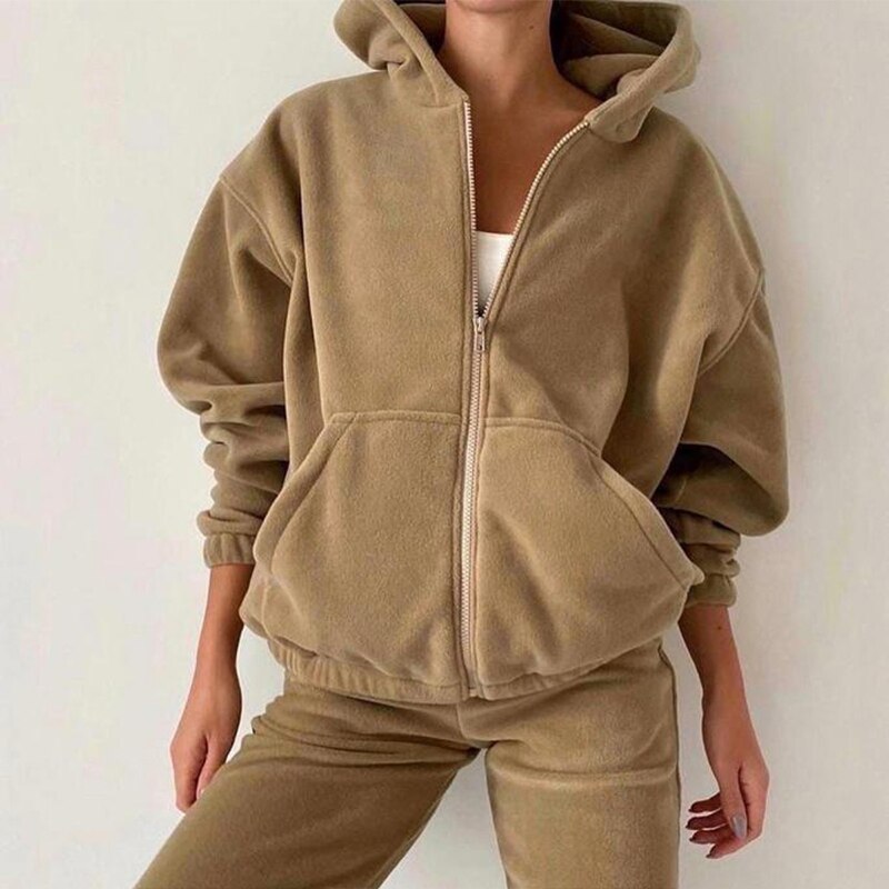 Autumn Winter Women's Brand Velvet Fabric Tracksuits Hoody Track Suit Hoodies And Pants Oversized Sportswear Two Pieces Set