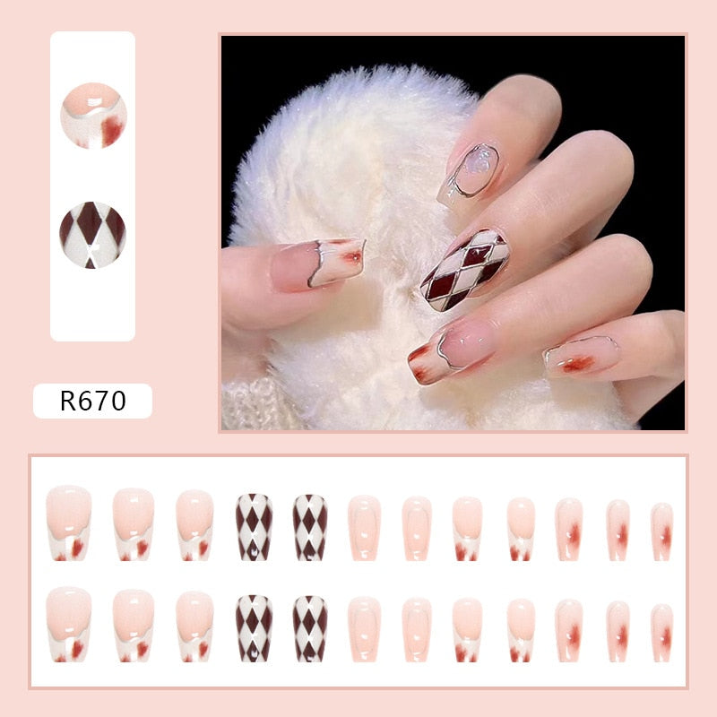 Y2k Fake Black Nail Long Ballet Reusable Adhesive Acrylic Press on set Nails Dark Acrylic Artificial False Nails Arts Tips 24pcs