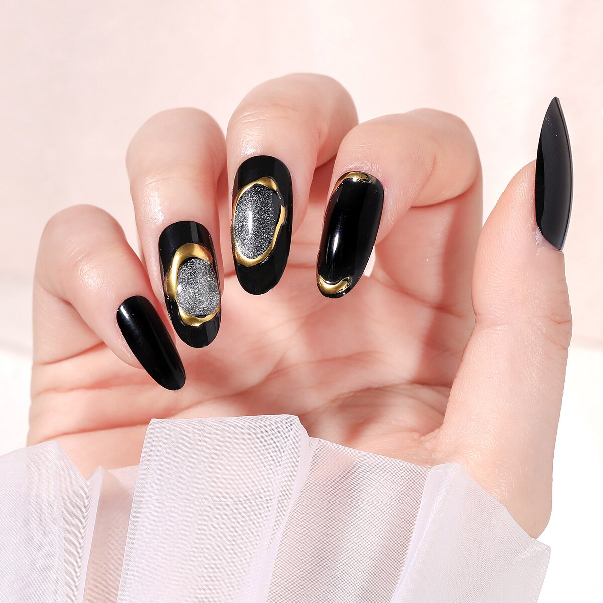CNHIDS 24Pcs Charming Sparkling Purple Long Coffin False Nail Press On Nail Tips Girl Decoration Crystal Fake Nail With Design
