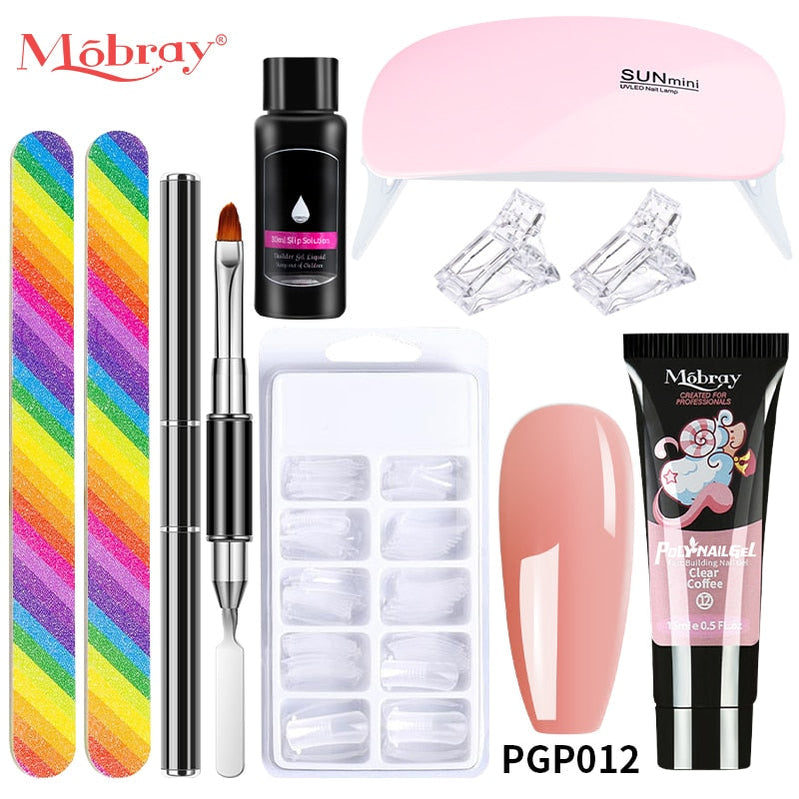 Mobray Poly Nail Gel Set Manicure Set Gel Cuticle Pusher Finger Extend Mold Nail Kit All For Quick Extension Manicure Set 9pcs-set-12