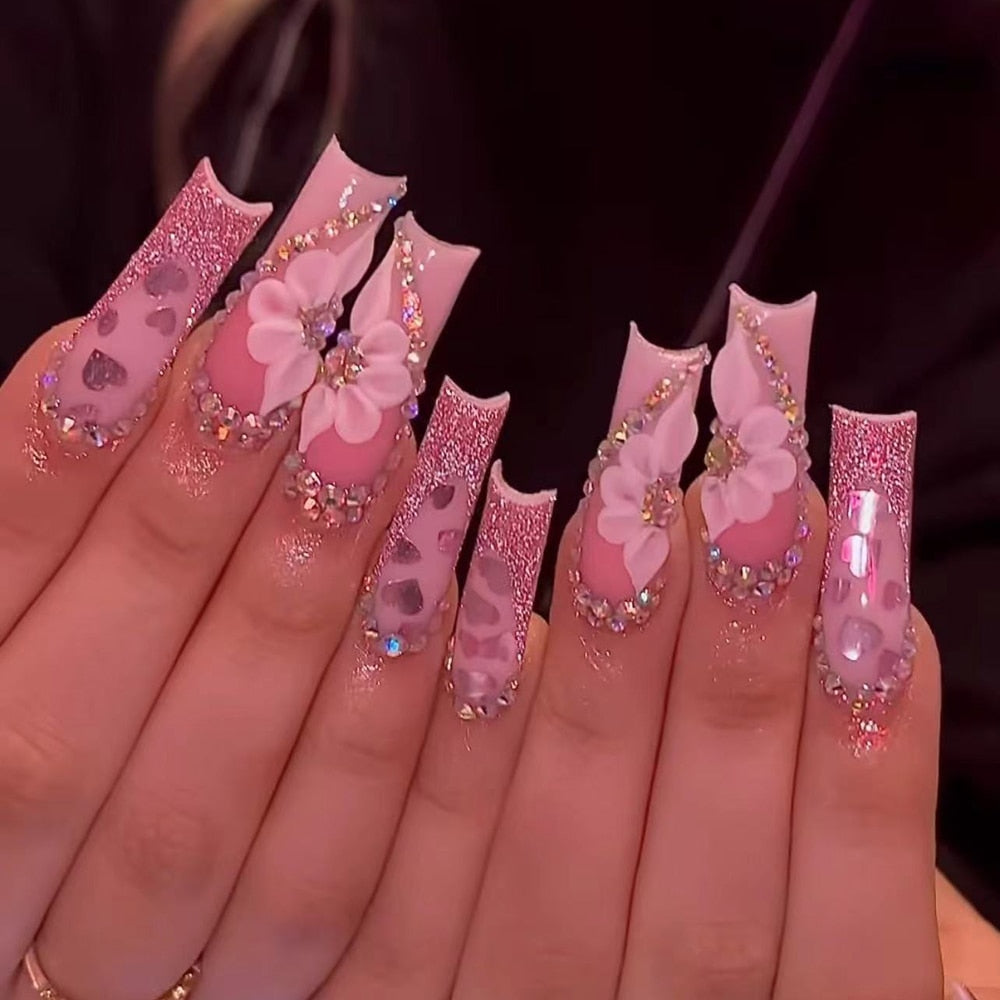 41Style Diamond Stiletto Coffin Long Nail Europe America Handwork Customization Cosplay Party Full Cover Fake Nails Woman Gift 12