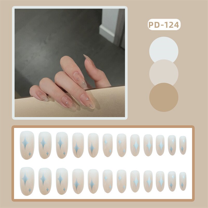 24pcs Lemon Short Wear Tips Nail False Patch Press on Nails Supplies for Professionals Artifical Fake Nails Faux Ongles Uñas PD-124-Fake Nails Ar