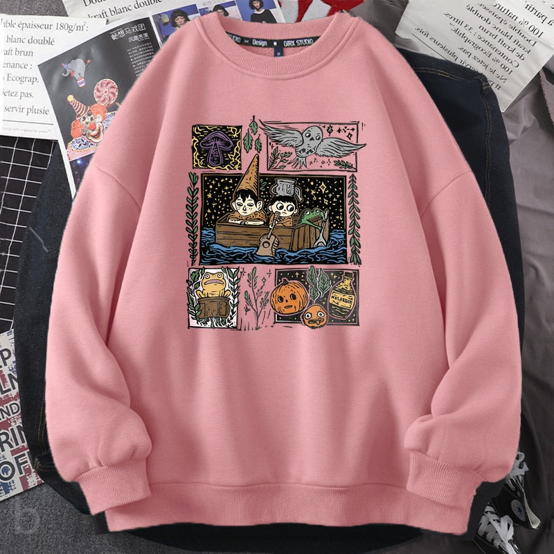 Vintage Harvest Festival Pottsfield Sweatshirt Hoodie Fall Halloween Pumkin Crewneck Sweatshirts Autumn Pullover Women Clothes pink