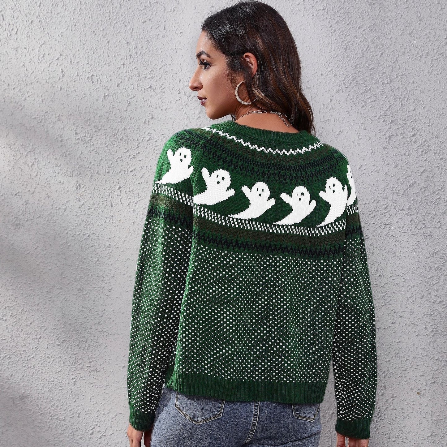 Halloween Ghost Vintage Ladies Sweater Polka Dot Long Sleeve Knitted Pullover Winter Sweater Woman Design Pullovers Knitwears