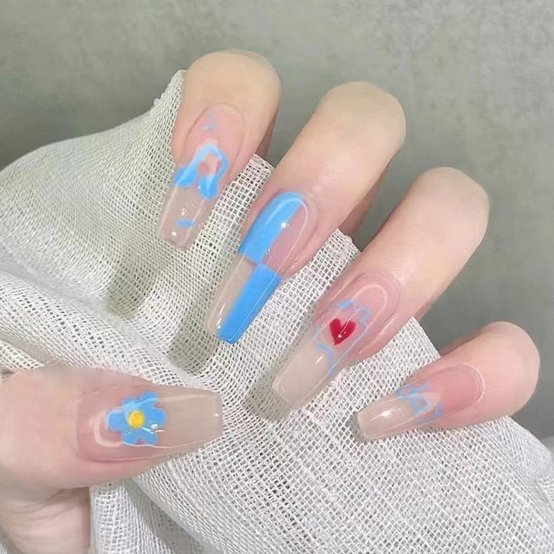 Fake Nails With Glue Full Cover Nail Tips Press On Nails DIY Manicure Tools 24Pcs Oval Head False Nails Pink Almond Artificial