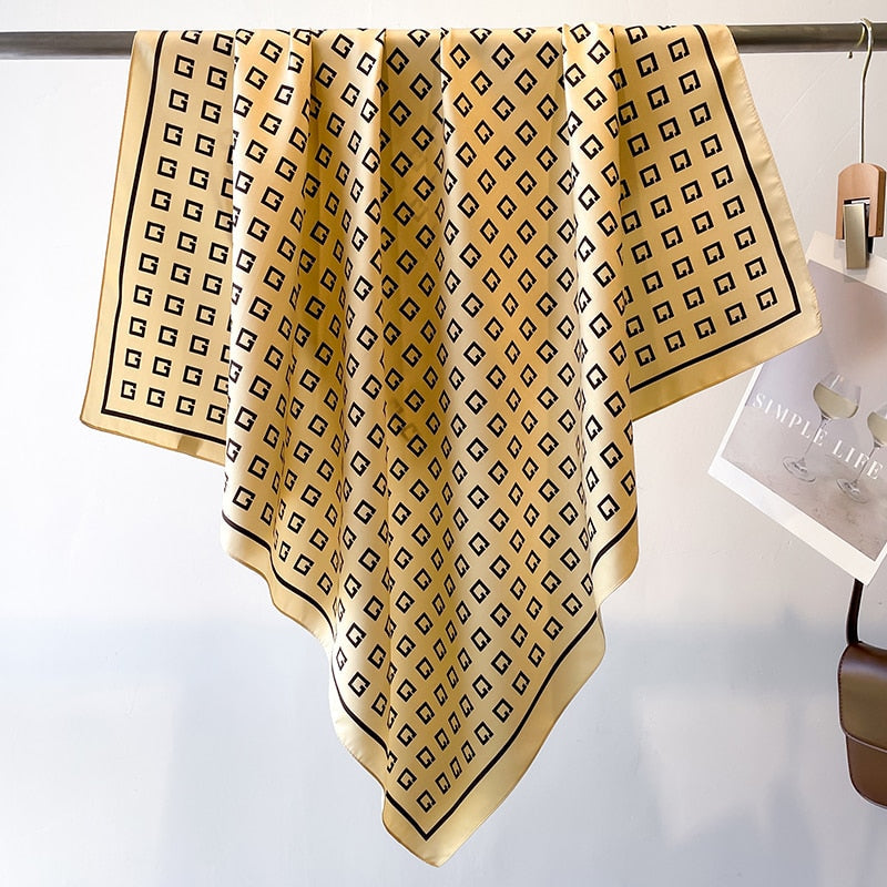 Fashion Print Printing Twill Silk Square Scarf for Women Hijab Muslim Headband Bandana Summer Shawl Beach Stoles Echarpe FN118-1