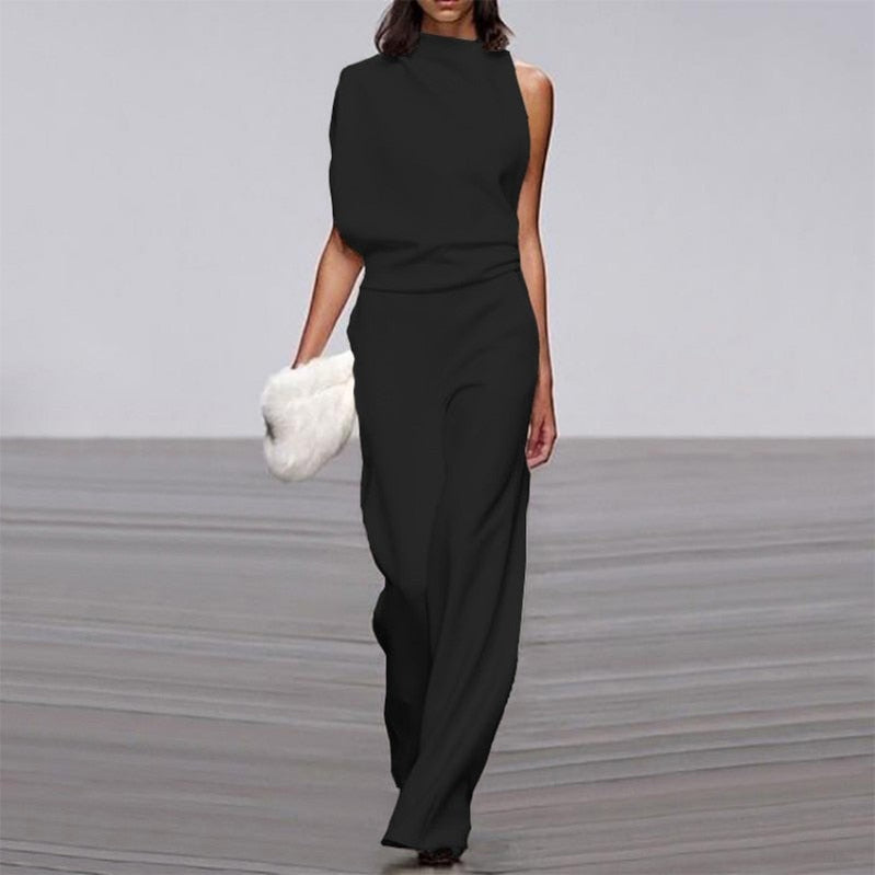 Solid Color One Shoulder Women's Pants Summer New Sleeveless Stacked Neck Jumpsuits Women Bodysuit Clothes Streetwear
