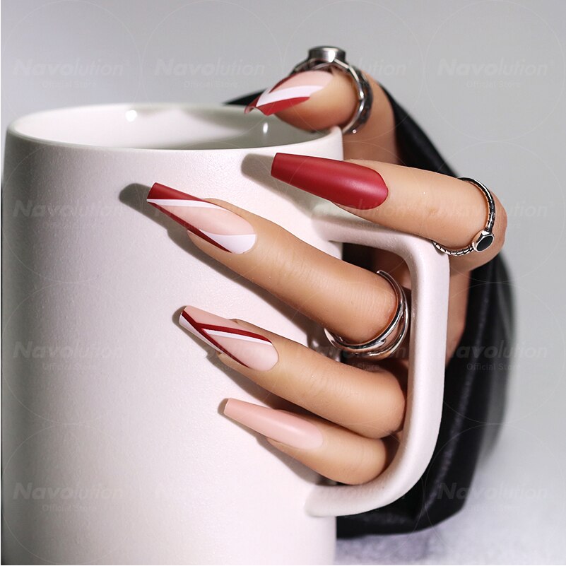 Navolution 24Pcs/Set DIY Manicure Wearable Fake Nails press on Detachable Finished Fingernails Ballet Square Head Almond Short