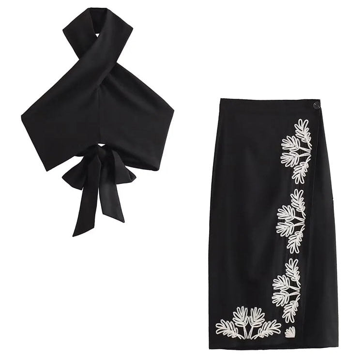 Woman 2 Pieces Midi Skirts Sets Summer Women Suit Tops Embroider Skirts Set Womens Outfits