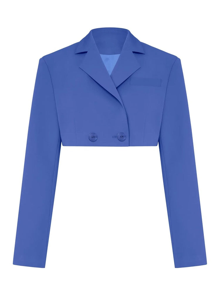 Fall Women Blazer Suit Two Piece Sets Turn-down Collar Blazers Tops And Pleated Skirts Femme High Street Y2K Outfits Only Blue Coat