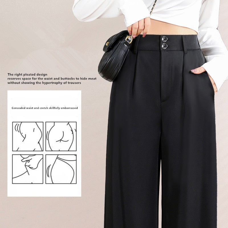 Women'S New High Waist Draping Loose Casual Straight Leg Floor Length Trousers Class Professional Wide Pants