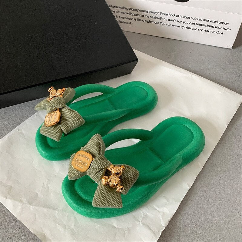 Summer Women Slippers Cute Clip Toe Flip Flops Shoes Female Platform Outdoor Fashion Beach Sandals Ladiew Casual Flat Slides Green