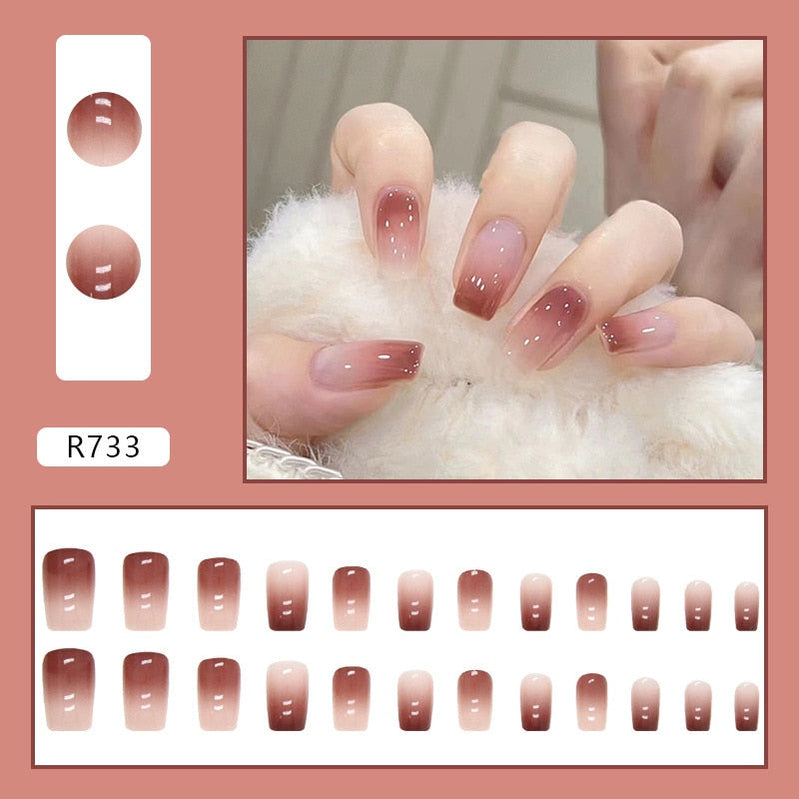 Y2k Fake Black Nail Long Ballet Reusable Adhesive Acrylic Press on set Nails Dark Acrylic Artificial False Nails Arts Tips 24pcs R733