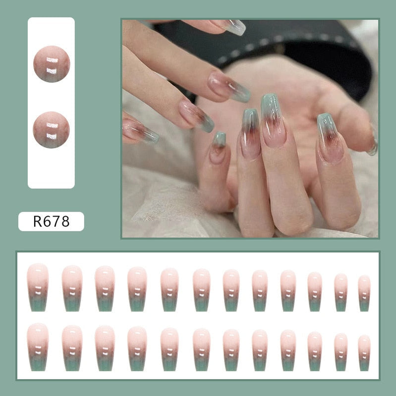 Y2k Fake Black Nail Long Ballet Reusable Adhesive Acrylic Press on set Nails Dark Acrylic Artificial False Nails Arts Tips 24pcs R678