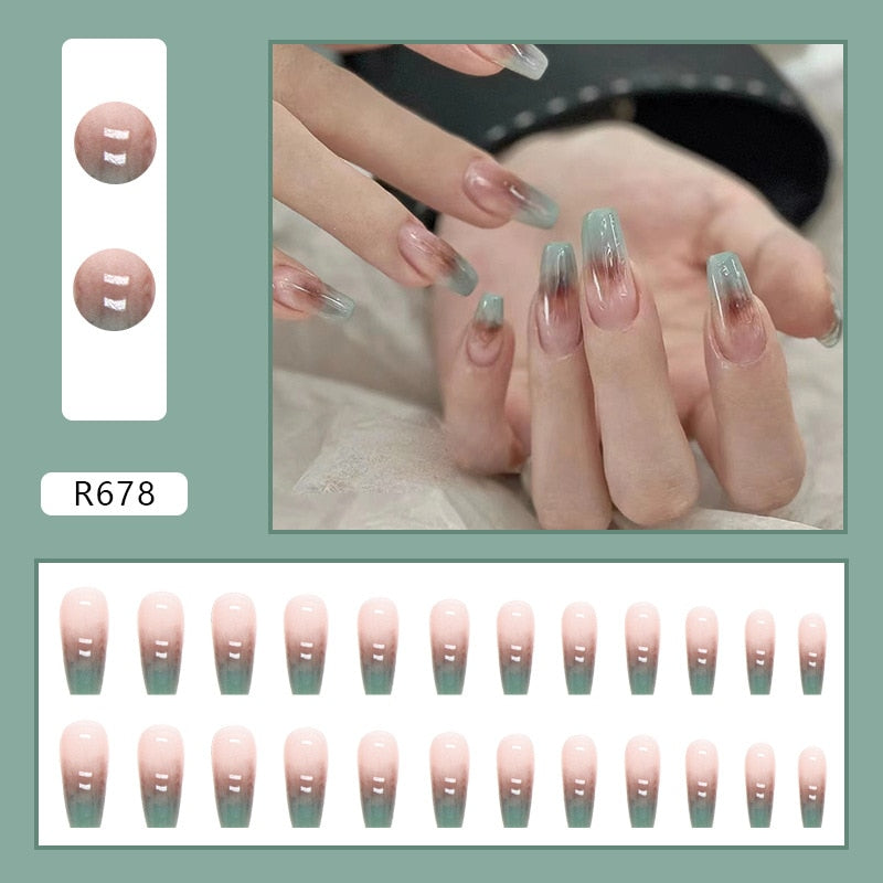 Y2k Fake Black Nail Long Ballet Reusable Adhesive Acrylic Press on set Nails Dark Acrylic Artificial False Nails Arts Tips 24pcs