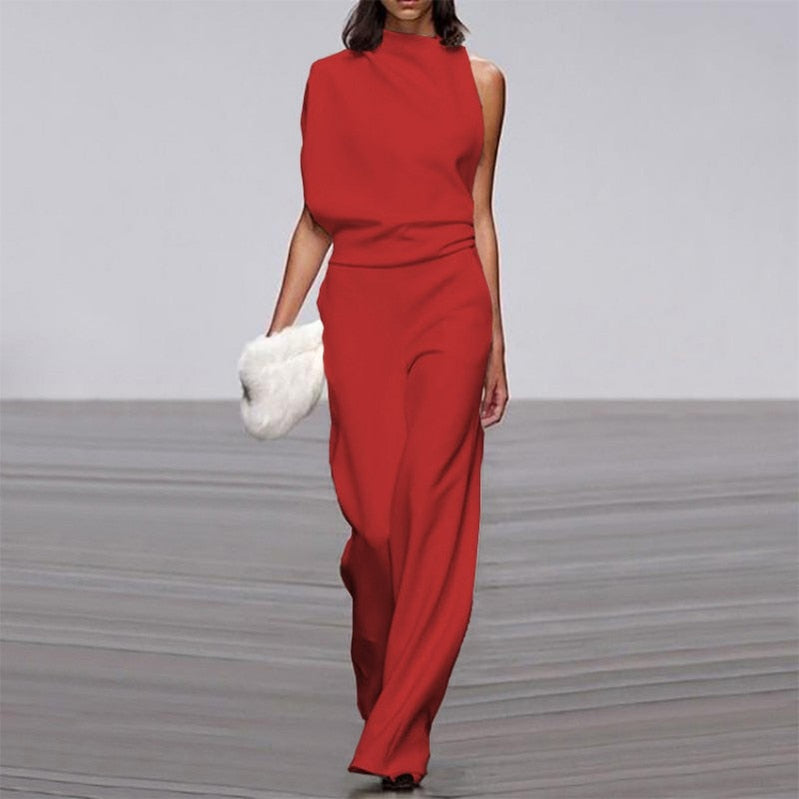 Solid Color One Shoulder Women's Pants Summer New Sleeveless Stacked Neck Jumpsuits Women Bodysuit Clothes Streetwear