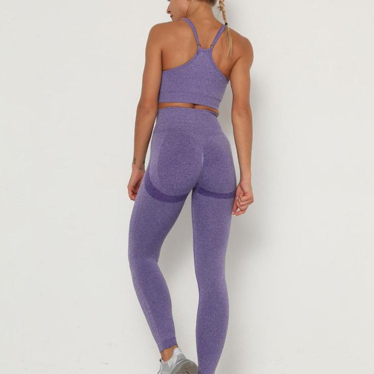 Women's Sets Skinny Tracksuit Breathable Bra Long Sleeve Top Seamless Outfits High Waist Push Up Leggings Gym Clothes Sport Suit Bra Set Purple