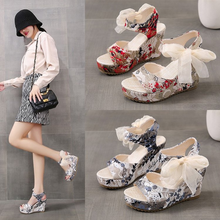 Hot Lace Leisure Women Wedges Heeled Women Shoes Summer Sandals Party Platform High Heels Shoes Woman
