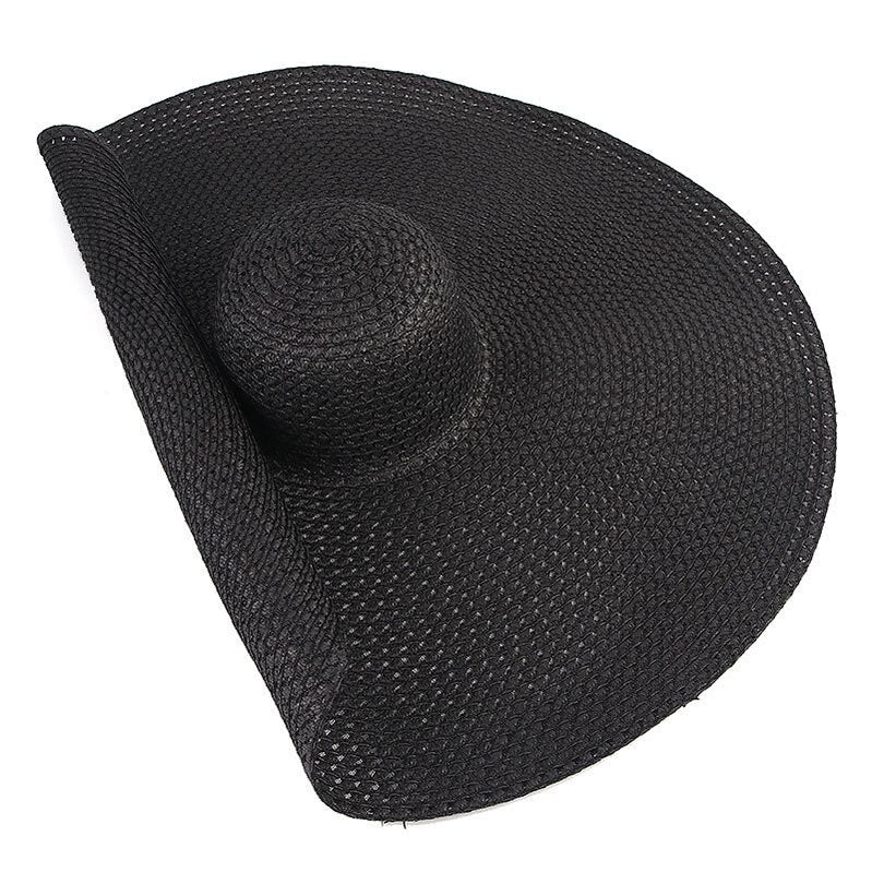 Summer 70cm Large Wide Brim Sun Hats For Women Oversized Beach Hat Foldable Travel Straw Hat Lady UV Protection Sun Shade Hat hollow black 54-57cm