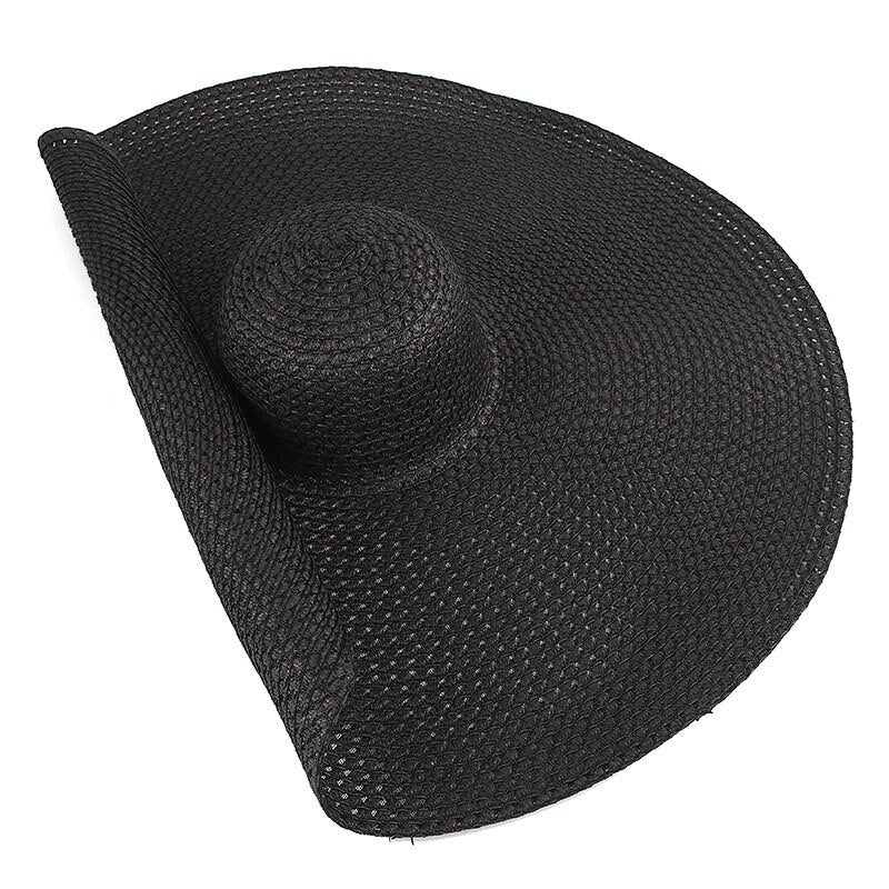 Summer 70cm Large Wide Brim Sun Hats For Women Oversized Beach Hat Foldable Travel Straw Hat Lady UV Protection Sun Shade Hat hollow black 54-57cm