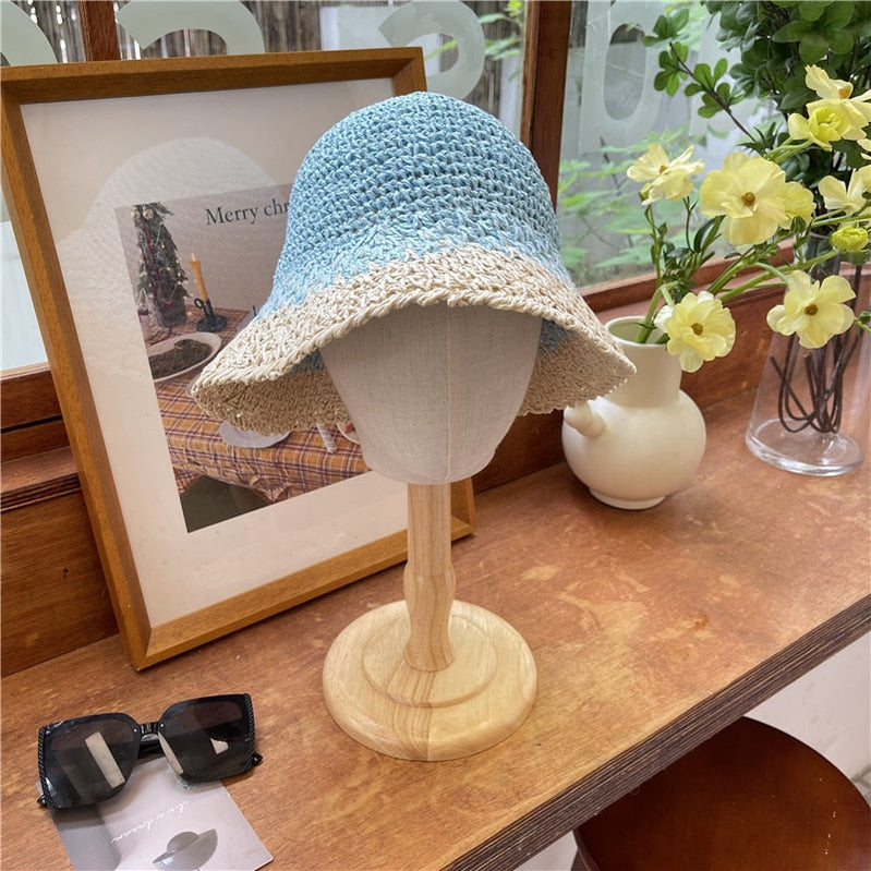 Sunscreen Hat Women's Net Red ins Korean Bucket Hat Hollow out Fisherman Basin Hat Outdoor Knitted Sun Shield Hat 26 55-58CM