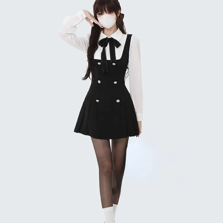 Autumn Fake Two Dress Women Slim Chic Long Sleeve Bow Casual Y2k Mini Dress Female Korean Fashion Elegant Short Party Dress