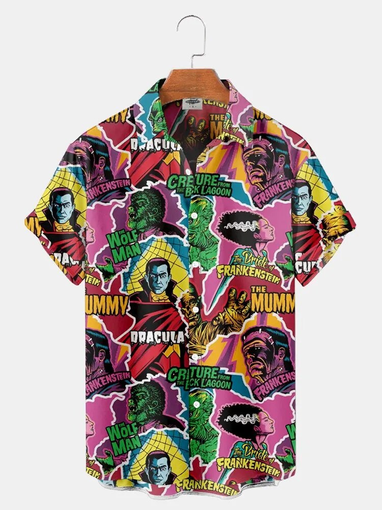 Summer New Men's Shirt 3D Printed Horror Pattern Hawaiian Fashion Designer Men's Horror Shirts Movie Print 3XL Tops ESYJXC1307