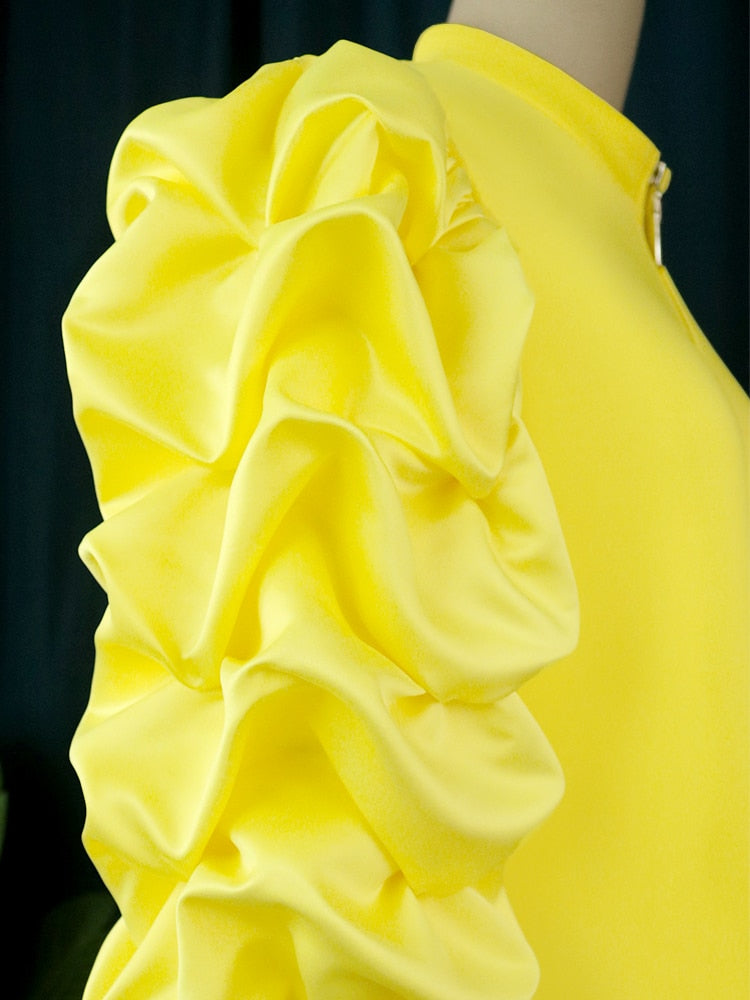 Trendy Fall Winter Mini Shift Dress Women High Neck Puff Sleeve Zipper Tunic Dress Retro Vintage Party Club Events Wear 4XL