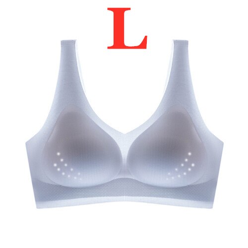 Youpin Women's Ice Silk Seamless Bra Ultra-thin No Steel Ring Breathable Antibacterial Gather One Piece Breathable Underwear light blue L
