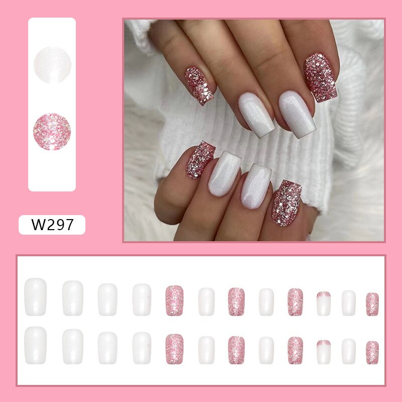 Reusable Adhesive Nail Short False Nails Press On Nails Tips Nails Fake Manicure With Glue Decorated False Nails