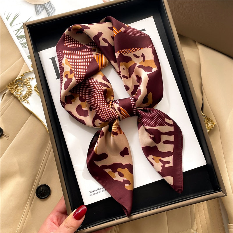 Luxury Print Satin Silk Square Scarf for Women Shawl Hijab Neckerchief Female Hair Ribbon Headband Fashion Wrap Bandana New FJ520-2