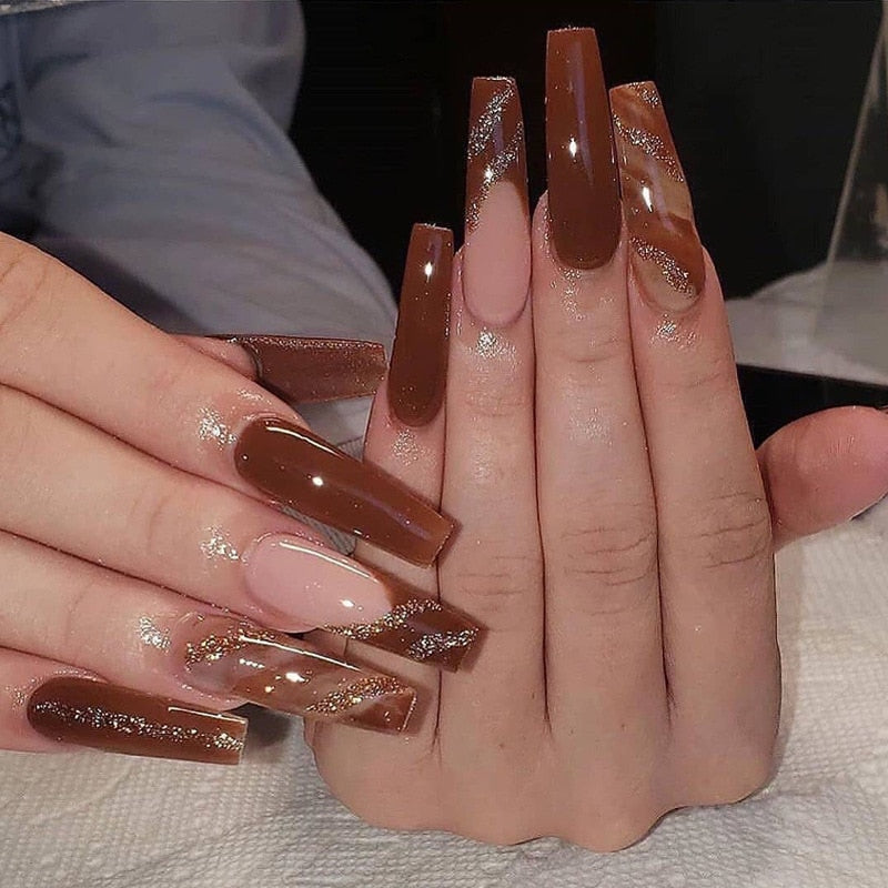 Fake Nails Heart Pattern Full Cover Fake Nails DIY Glue Press On Nails Nail Supplies For Professionals