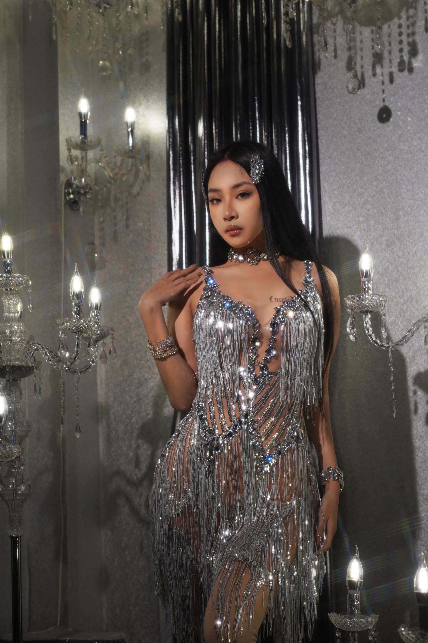 Sparkly Rhinestones Fringes Dresses for Women Sexy Mesh Performance Dance Costume Gorgeous Stage Wear Club Outfit Muyuye