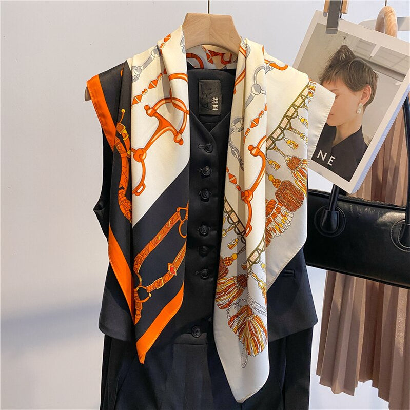 Fashion Print Printing Twill Silk Square Scarf for Women Hijab Muslim Headband Bandana Summer Shawl Beach Stoles Echarpe FN116-1